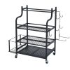 Yoga Mat Storage Rack, Home Gym Workout Equipment Organizer, Powder Coated Finish Steel Yoga Mat Holder with Hooks & Wheels, Weight Rack for Dumbbell