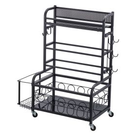 Yoga Mat Storage Rack, Home Gym Workout Equipment Organizer, Powder Coated Finish Steel Yoga Mat Holder with Hooks & Wheels, Weight Rack for Dumbbell (Size - Length: 31.3 inch)