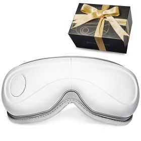 Eye Massager with Heat, Heated Eye Massage Mask with 5 Modes and Bluetooth Music, 180° Foldable Eye Care Massager for Migraines, Eye Strain (Color: White, Control Type: Push-button)
