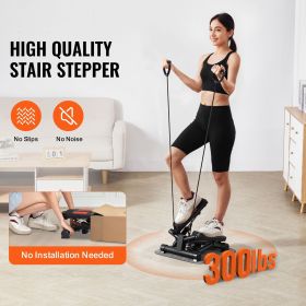 Stair Stepper, Mini Stepper for Exercise at Home, Hydraulic Fitness Twist Stepper with Resistance Bands, Full Body Workout Cardio Equipment (Motion Mode: Twisting Motion, Stride Adjustable or Not: Yes)