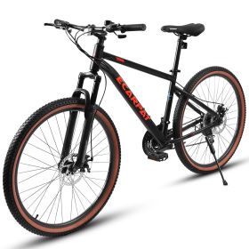 A24301 24 Inch Mountain Bike For Teenagers, High Carbon Steel Frame, Disc Brakes, Durable Design, Brown Edge Tires, Ideal For School Commuting (Option: Red black)